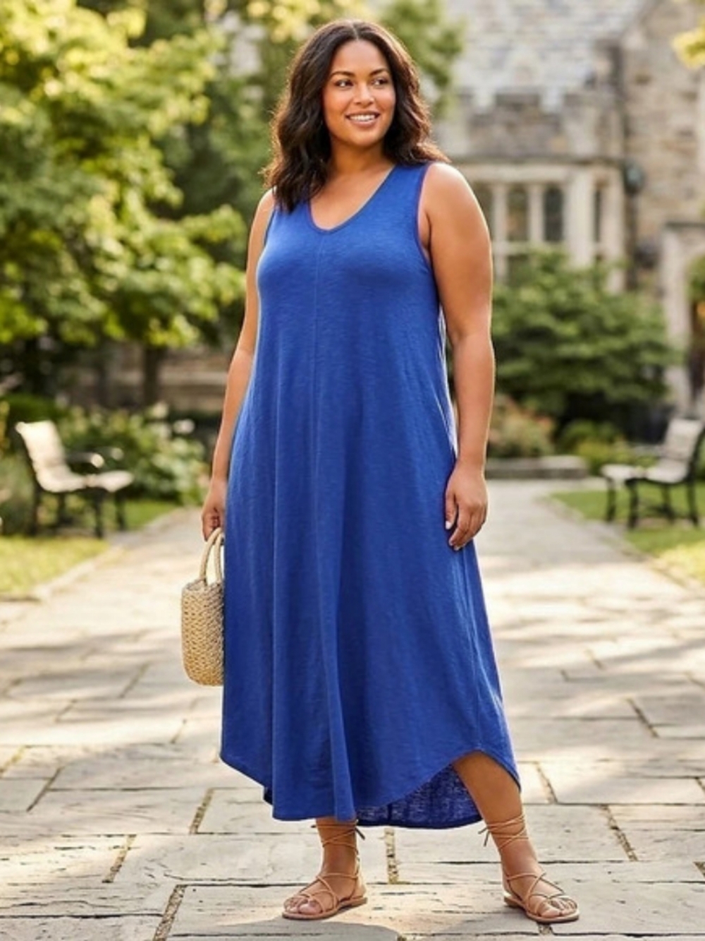 Natural Reflections Cotton Maxi Dress in Blue XL